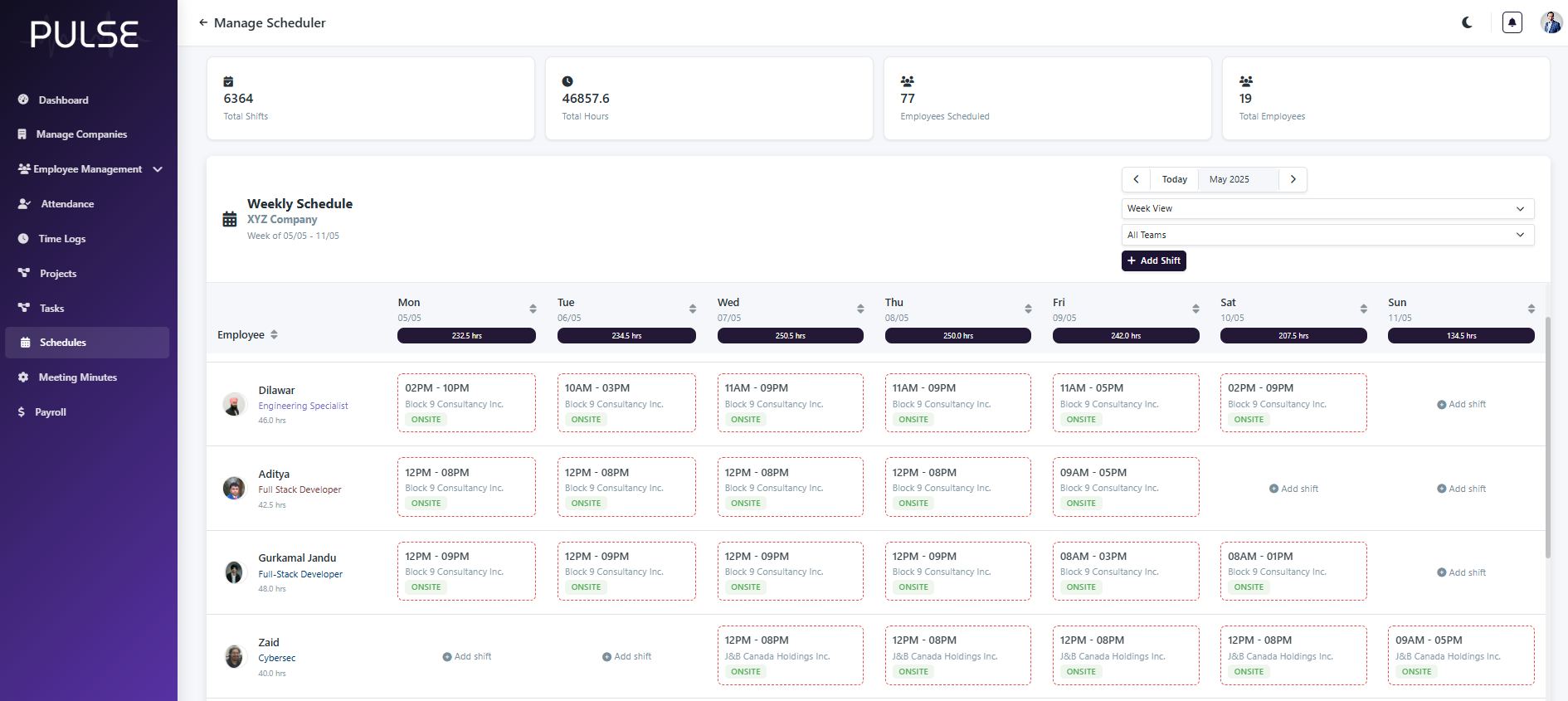 Scheduling Dashboard